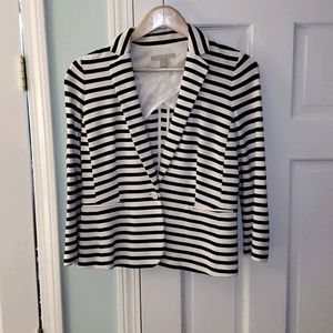 Black and white striped blazer with silver buttons
